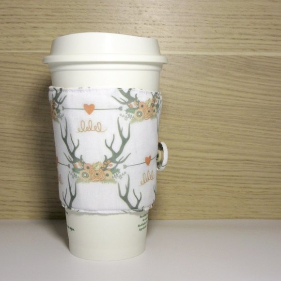 Boho Antlers Reusable Fabric Coffee Cozy - Picture 5 of 7